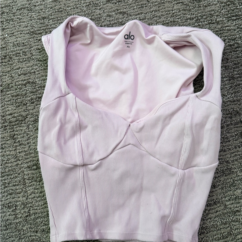 Alo Yoga Pilates Princess Light Pink Ribbed Tank Top